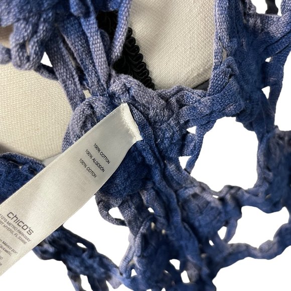 Chico's Soutache Cardigan Women's 2 US L Sadie Blue Open Weave Half Sleeve - Picture 8 of 8